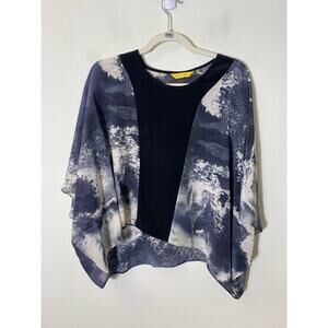 Aaron Ashe Gray Black Silk Poncho Style Blouse Sz S